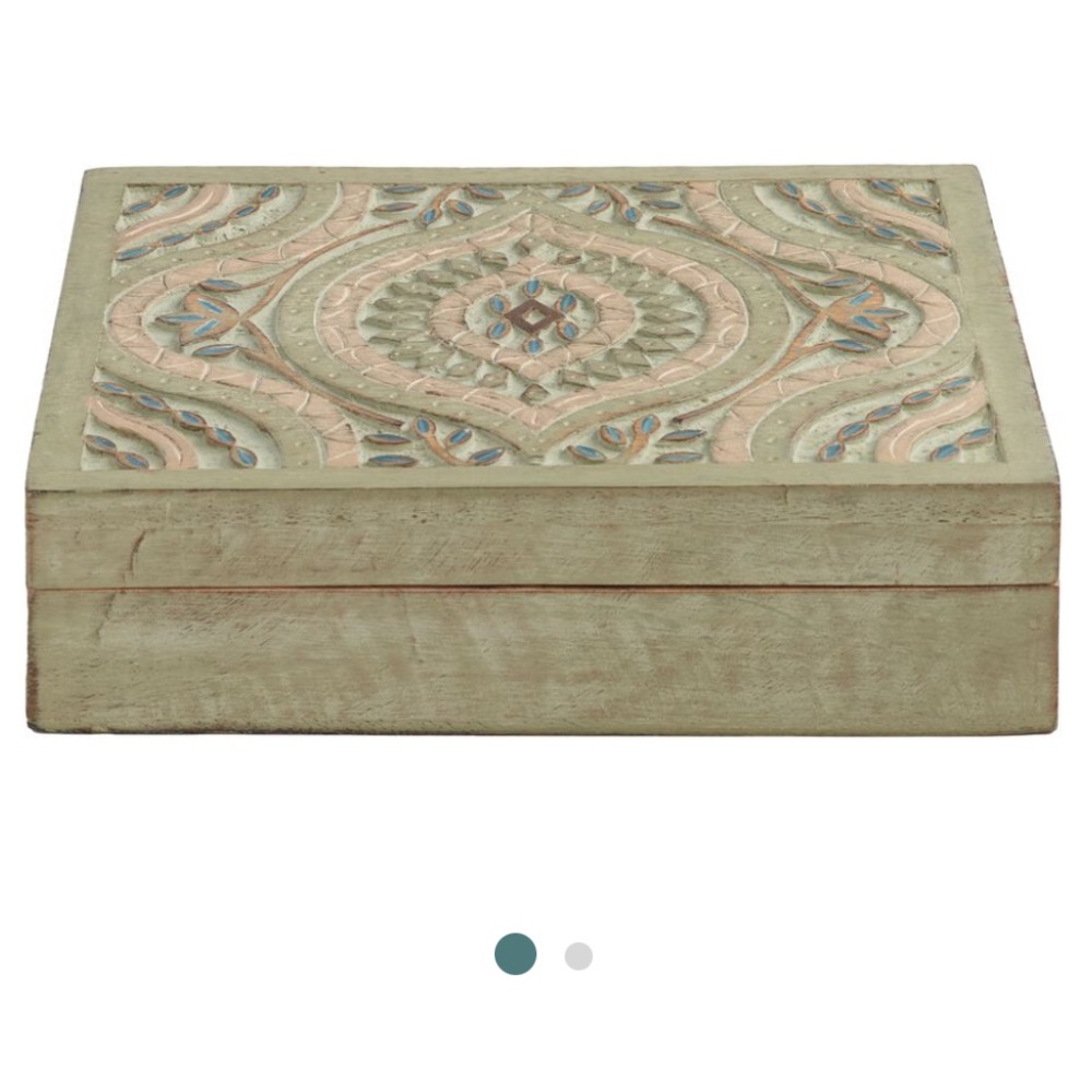 Green Geo Carved Wood Ashanti Storage Box